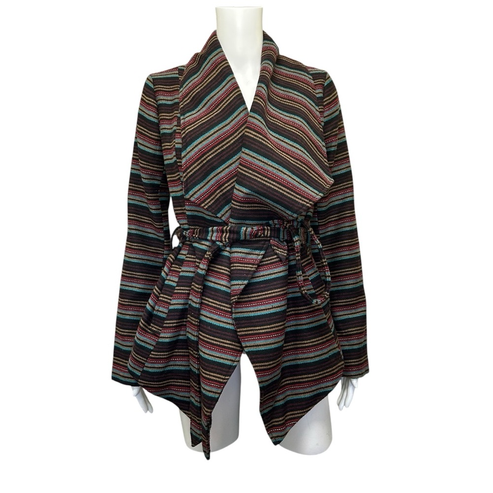 Jack by BB Dakota Aztec Twill Wool Blend Wrap Coat Brown Rust Aqua Size S